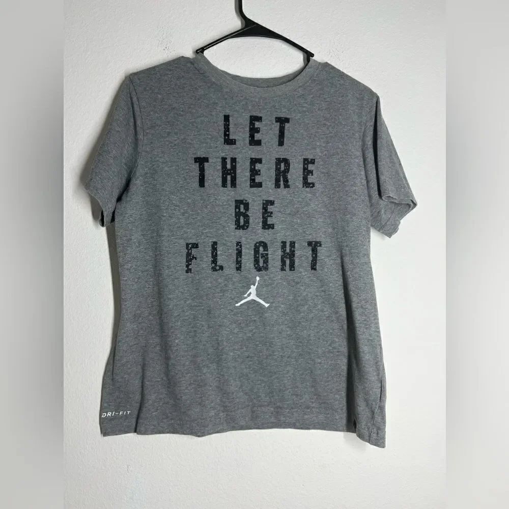 Kids Nike Air Jordan DRI-FIT T-Shirt Size XL  Gray Black LET THERE BE FLIGHT